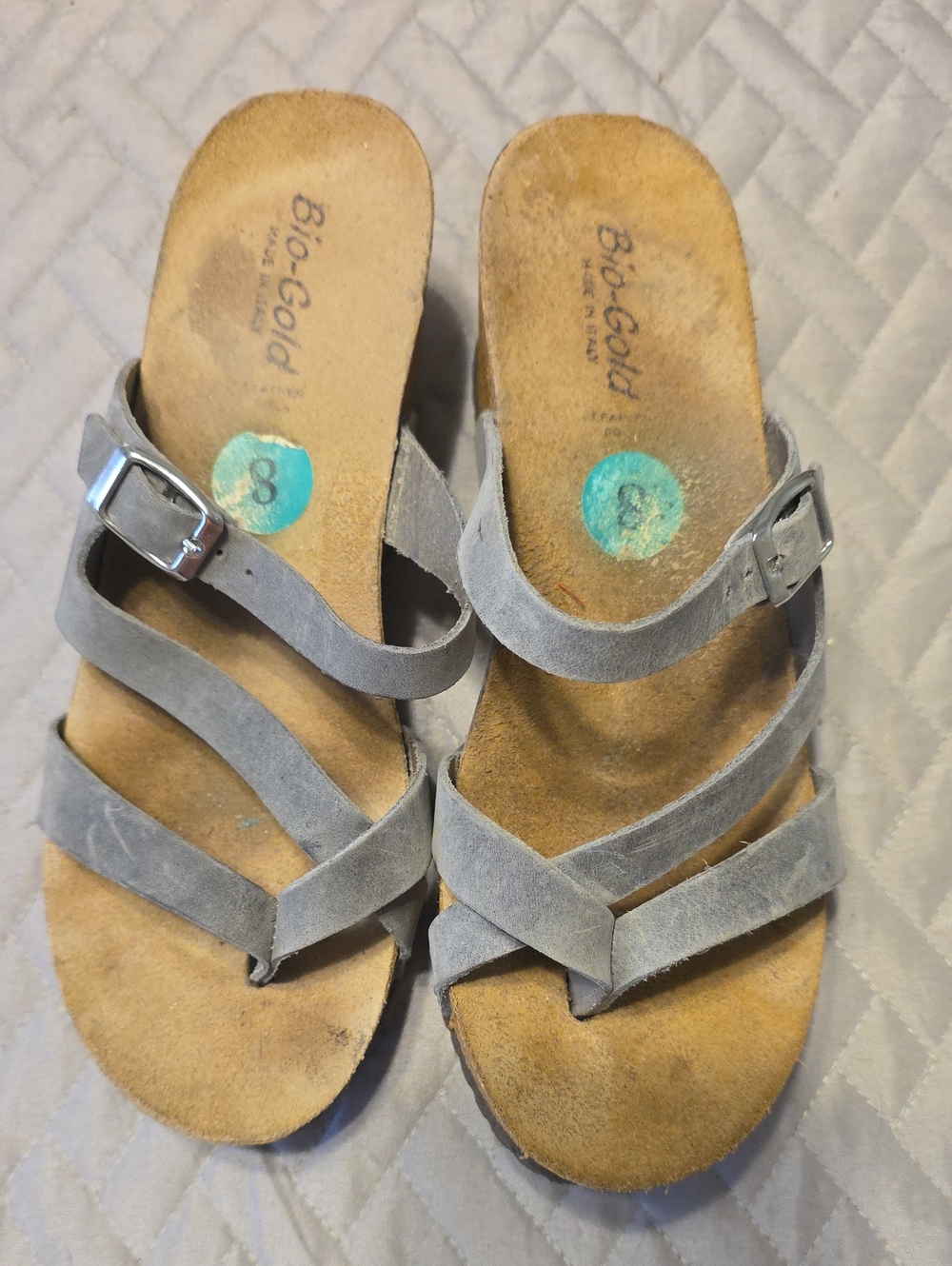 Women's Gray Suede Strappy Slide Sandals with Buckle